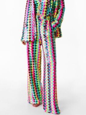 NWT Nasty Gal Multicolor Sequin Pants US 8